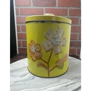 Vintage Blue Magic Krispy Kan Cookie Tin Yellow Floral Mid Century 1970s